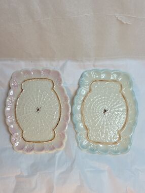 Set Of 2 Vintage Belleek Spider Pin Trays